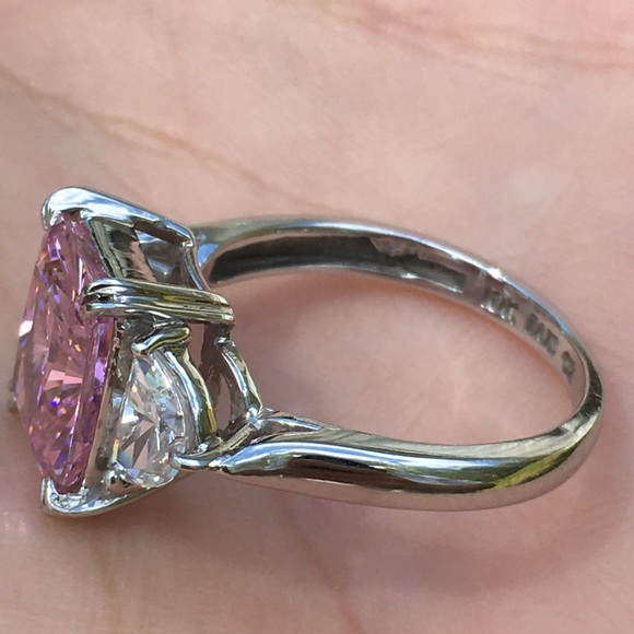 10k Solid White Gold Pink & White CZ Ring - Picture 7 of 13
